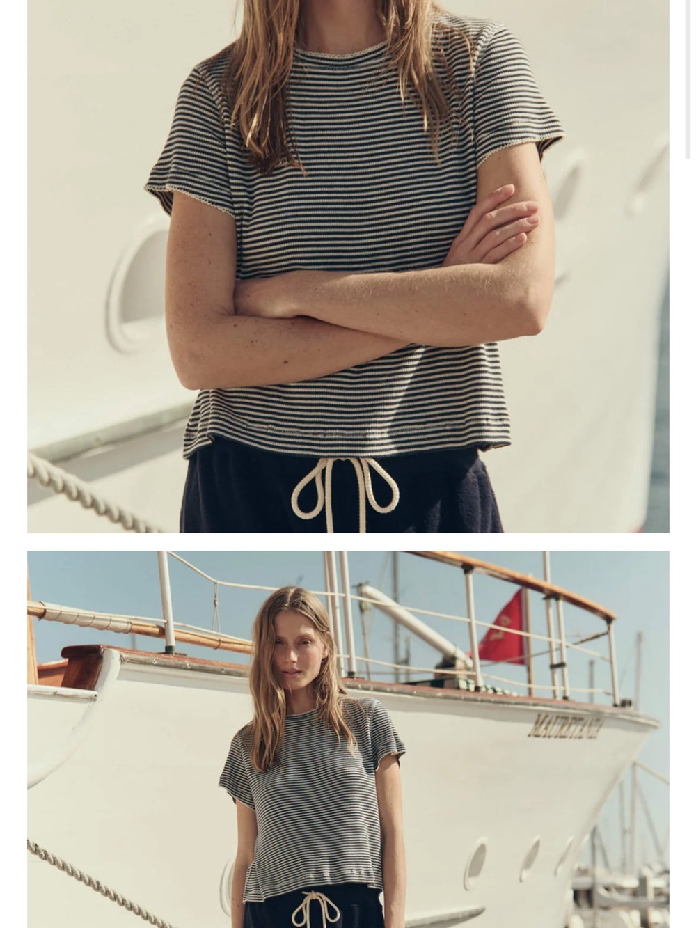 THE GREAT. Black & White Narrow Stripe Crew Tee - Picture 3 of 4
